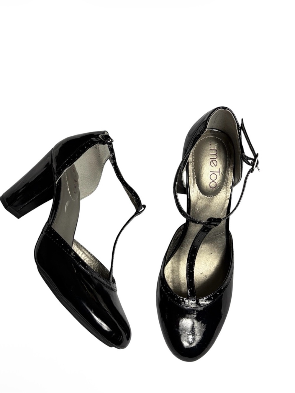 Me Too Lavi black patent leather T strap Mary Jane block heeled pumps size 8.5M